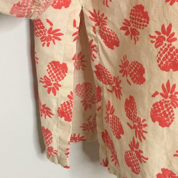 Paradise Shores Womens LINEN Blend Tunic Top M Pink Ivory PINEAPPLE Button Up - Picture 6 of 11